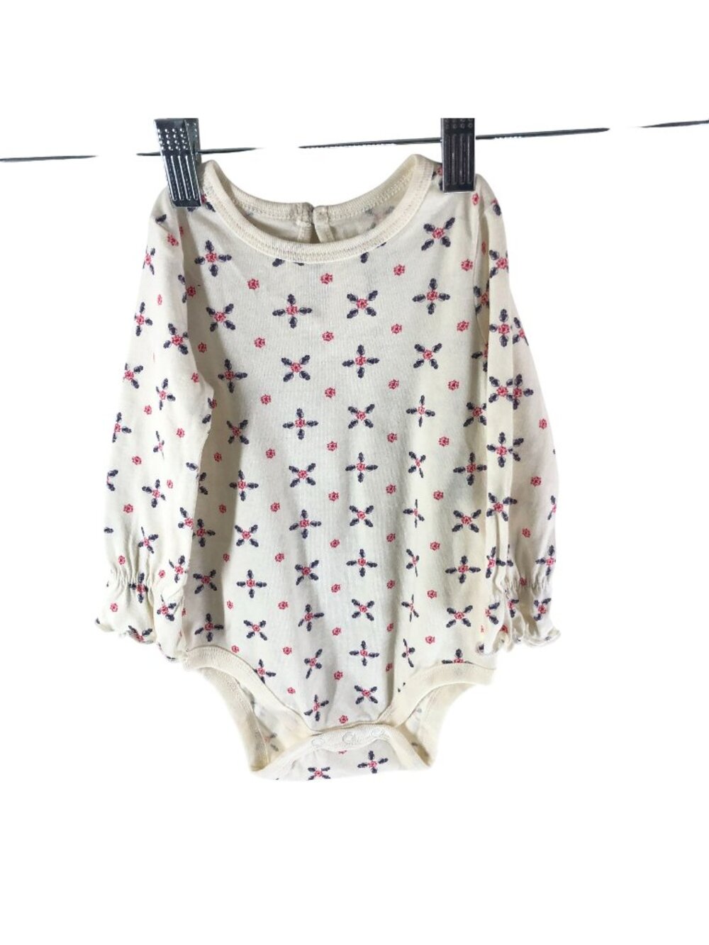Burts Bees Baby Girls One Piece Romper Long Sleeve Organic Cotton White 3-6M